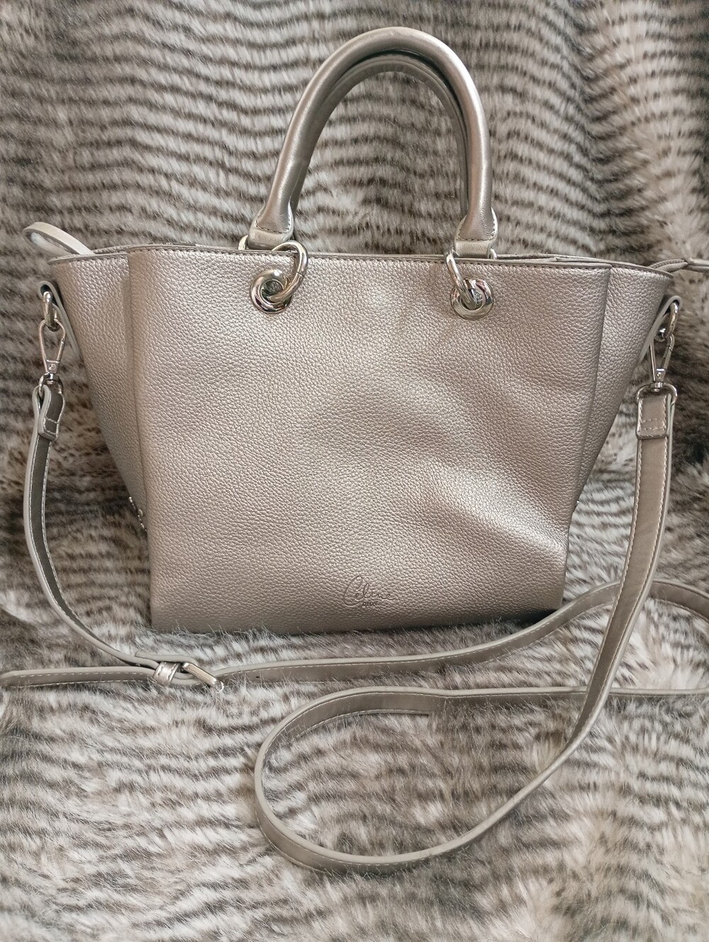 Celine Dion | Pebbled Metallic Silver Pewter Satchel Tote 🤍🩶